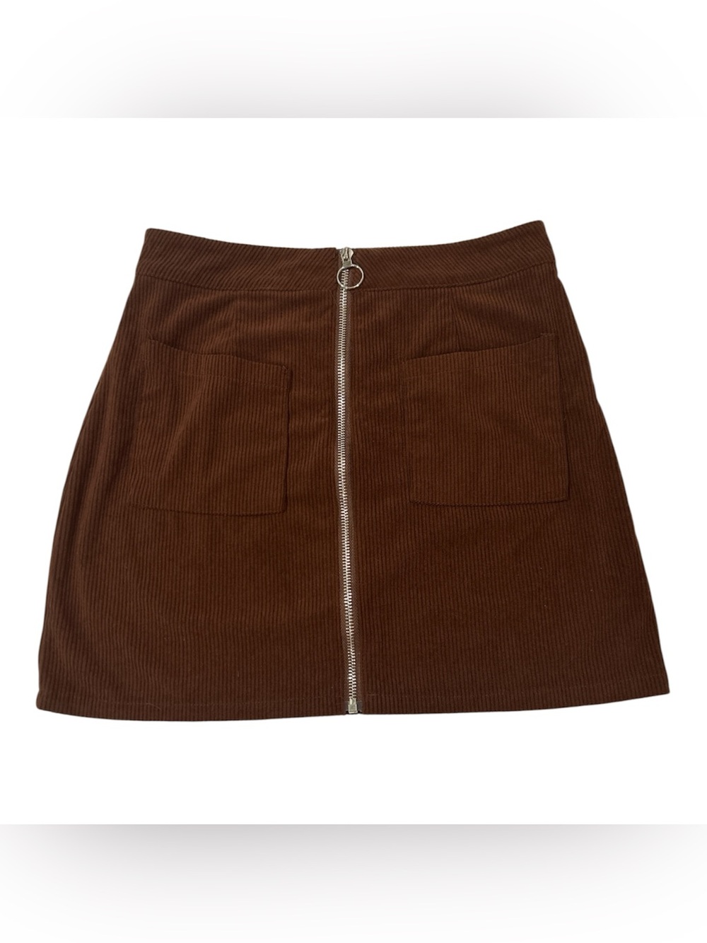 SHEIN Brown Corduroy Front-Zip Pocket Skirt Sz S